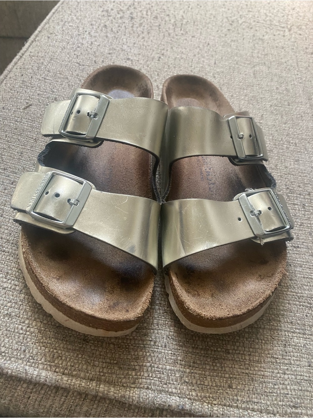 Birkenstock Metallic Silver Double Strap Sandals